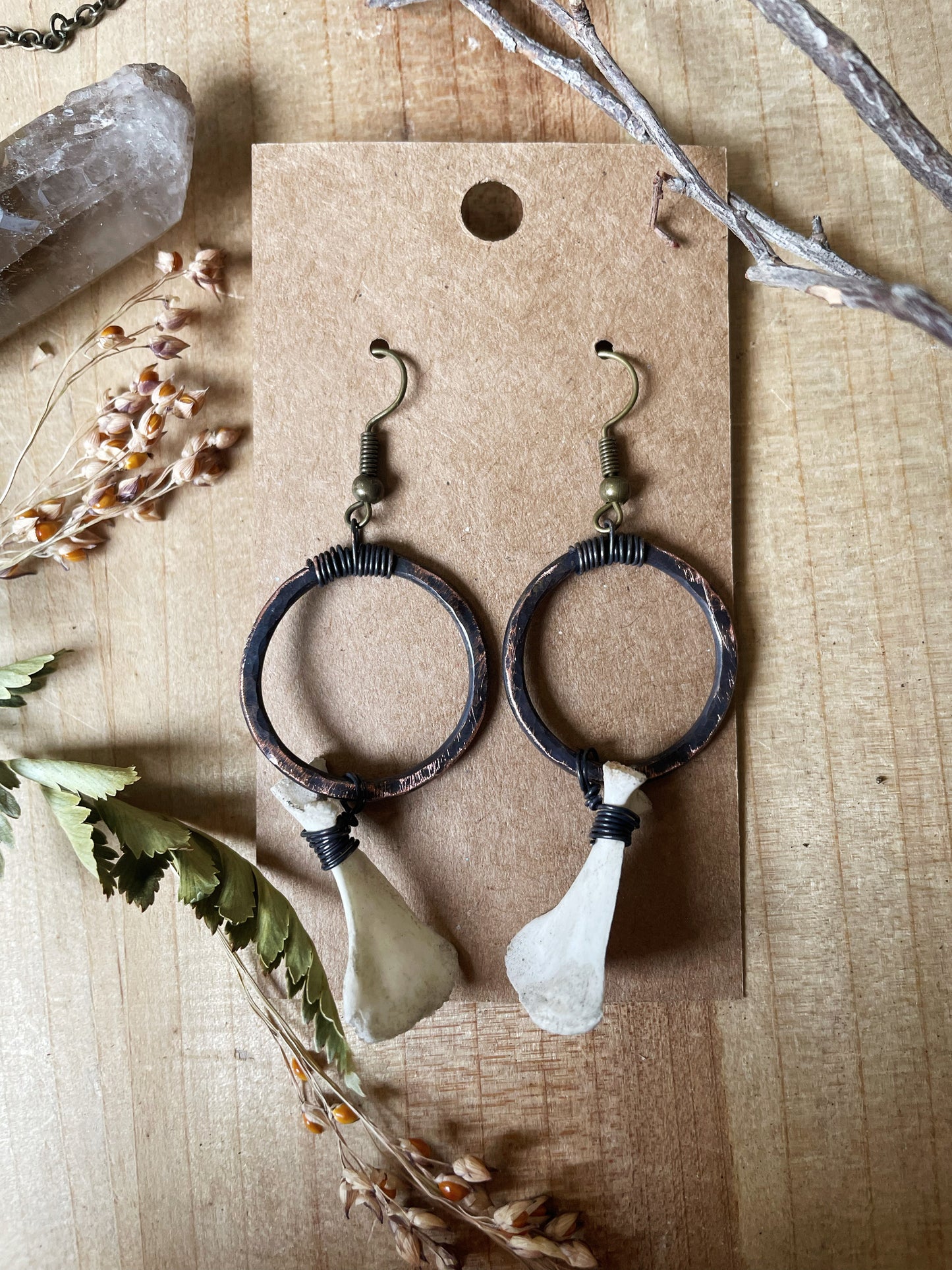 Copper & Bone Ring Earrings