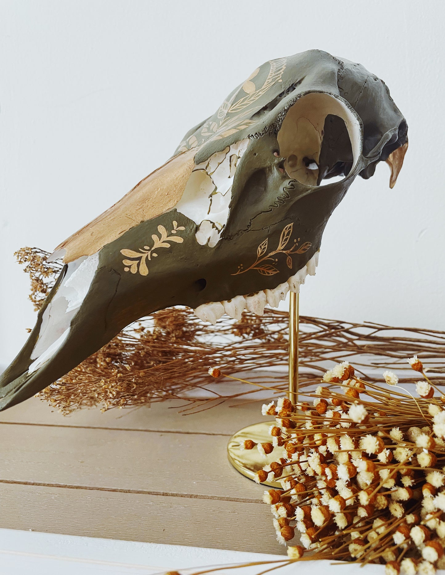 Forest Deco Painted Doe Skull