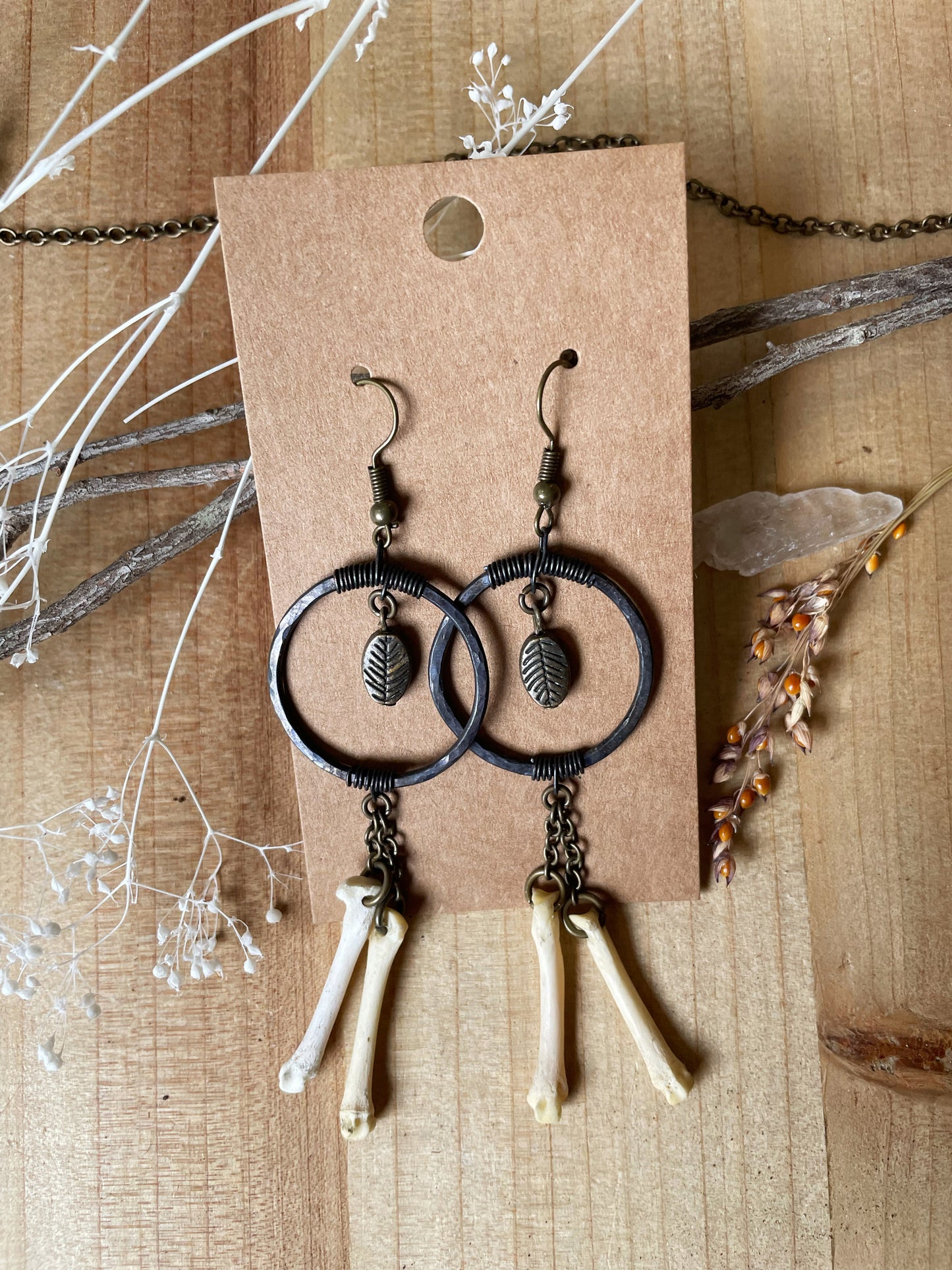 Bone & Copper Dangle Earrings