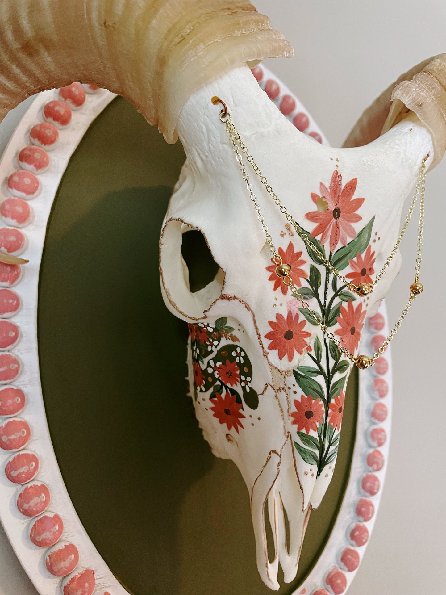 Pink Princess Florals Goat Skull Mount