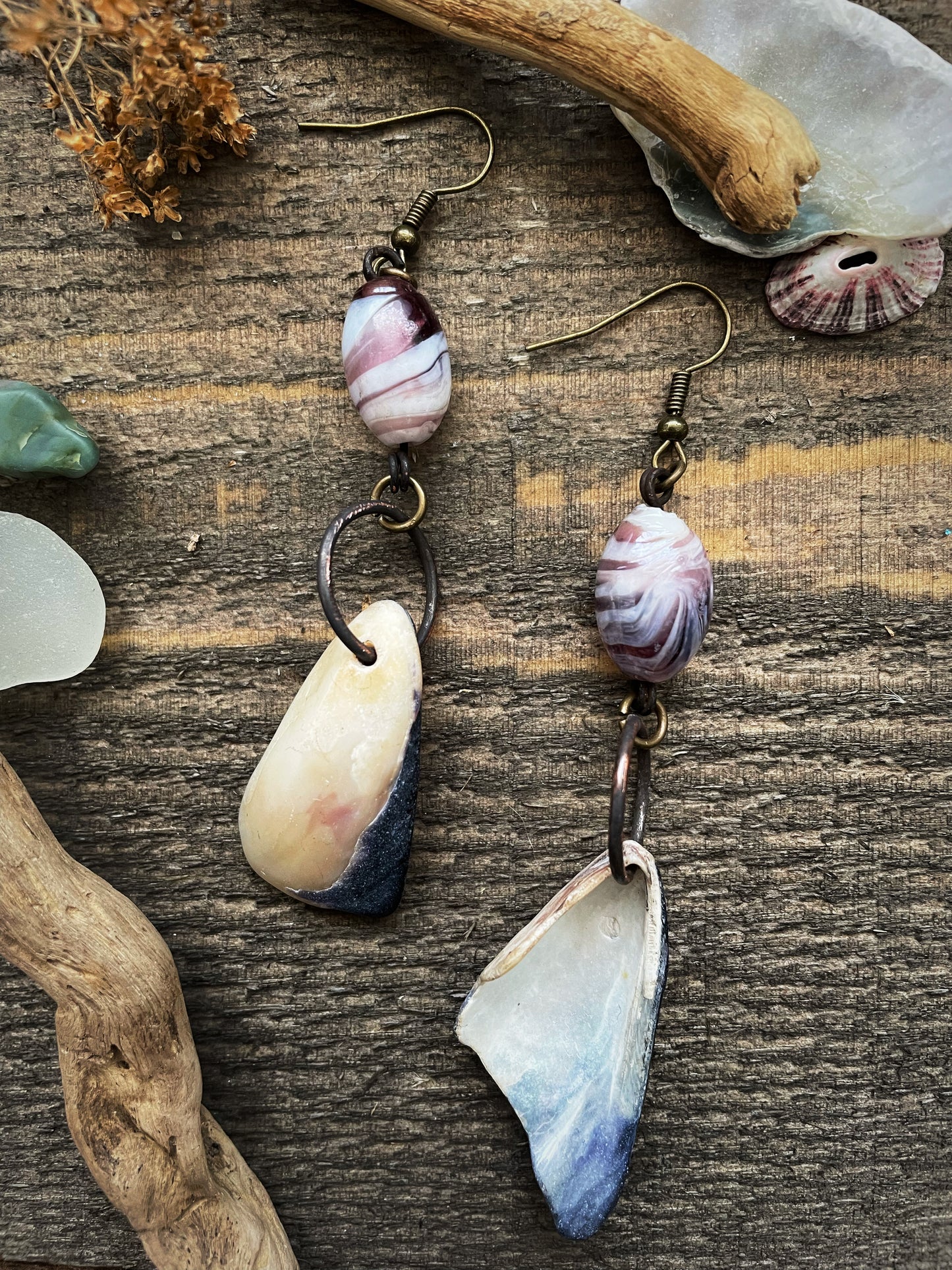 Glass & Shell Wire Earrings