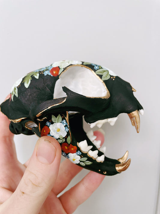 Midnight Bloom Bobcat Skull