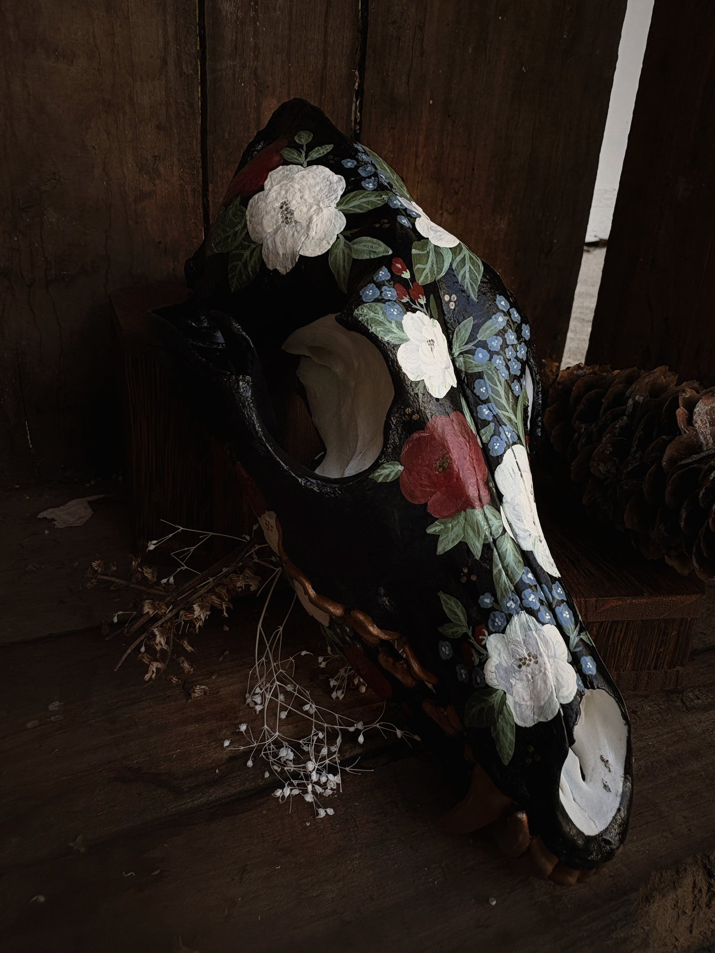 Midnight Bloom Coyote Skull